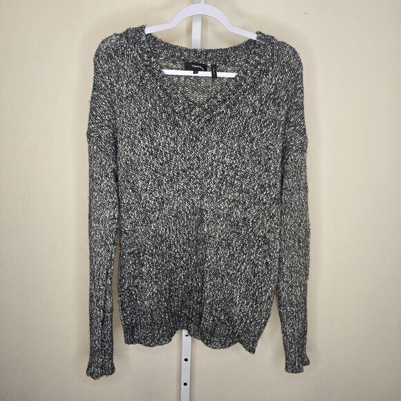 Theory Women's Size M Slouchy V-Neck Fuzzy Heathered Gray Sweater Wool Blend - Picture 1 of 13